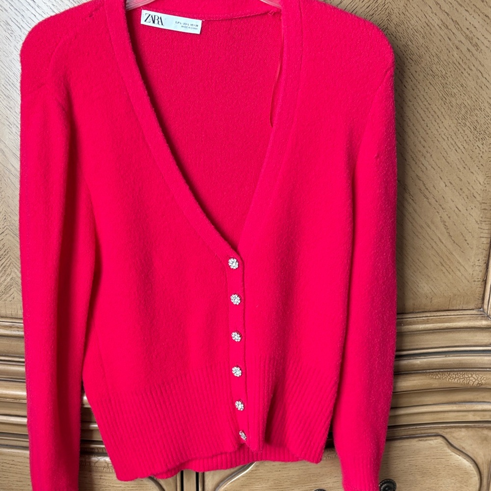 Zara Women's Bright Red Cardigan Sweater